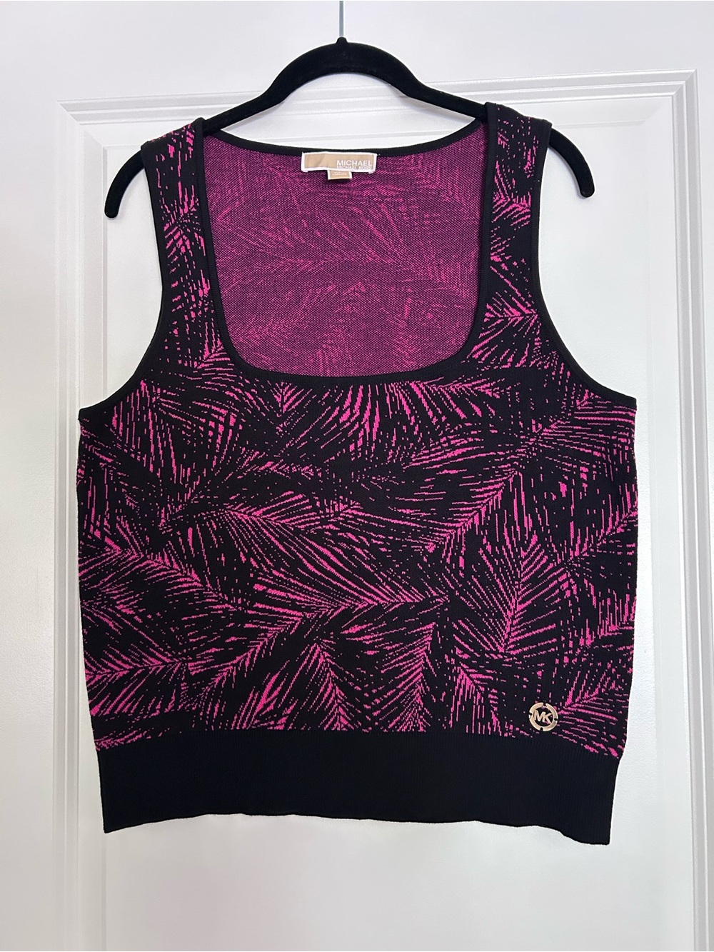 MICHAEL Michael Kors Black & Pink Palm-Print Knit Tank